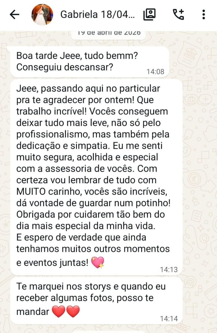 Mensagem de Gabriela para a J&M